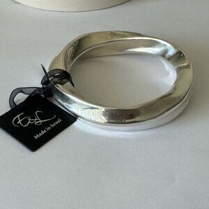 E&L Sterling Silver Bangle Statement Bracelet Israel Electroform Wavy D-2/5"